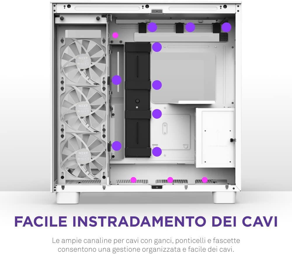 NZXT H9 Flow Dual-Chamber ATX Mid-Tower PC Gaming Case CM-H91FW-01 - High-Airflow Perforated Top Panel Tempered Glass Front & Side Panels 360mm Radiator Support Cable Management White