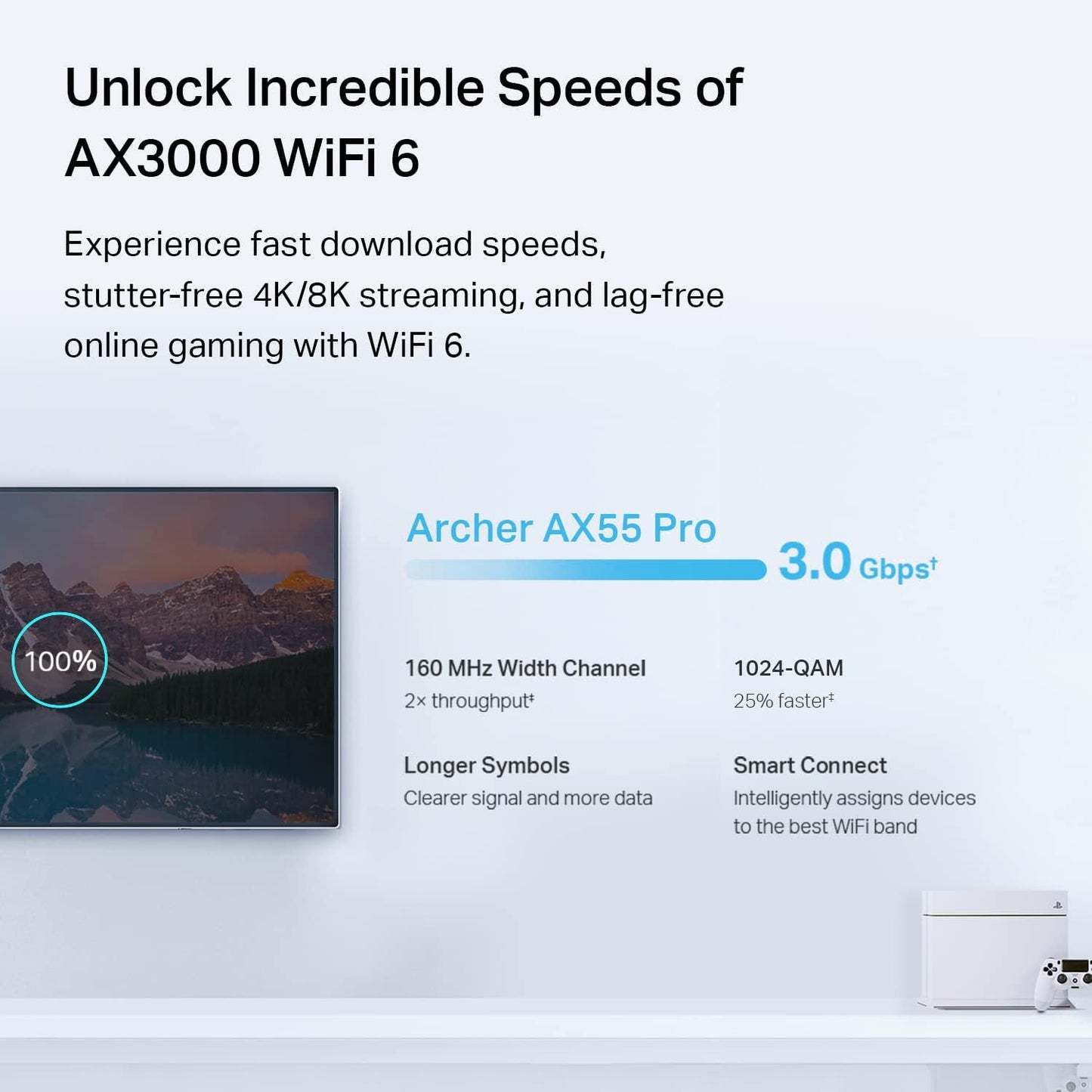 TP-Link AX3000 WiFi 6 Router – 802.11ax Wireless Router, Gigabit, Dual Band Internet Router, Supports VPN Server and Client, OneMesh Compatible (Archer AX55)