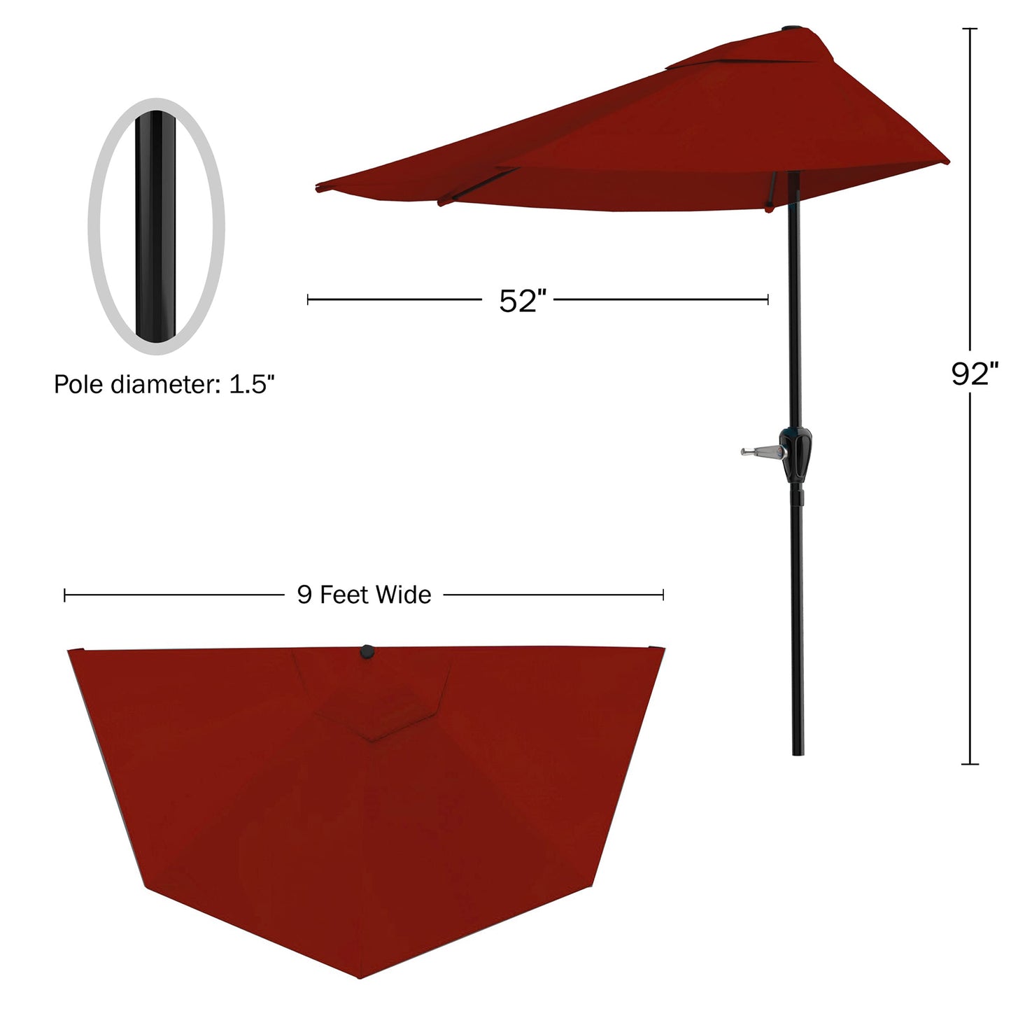 Pure Garden 9' Half Round Patio Umbrella