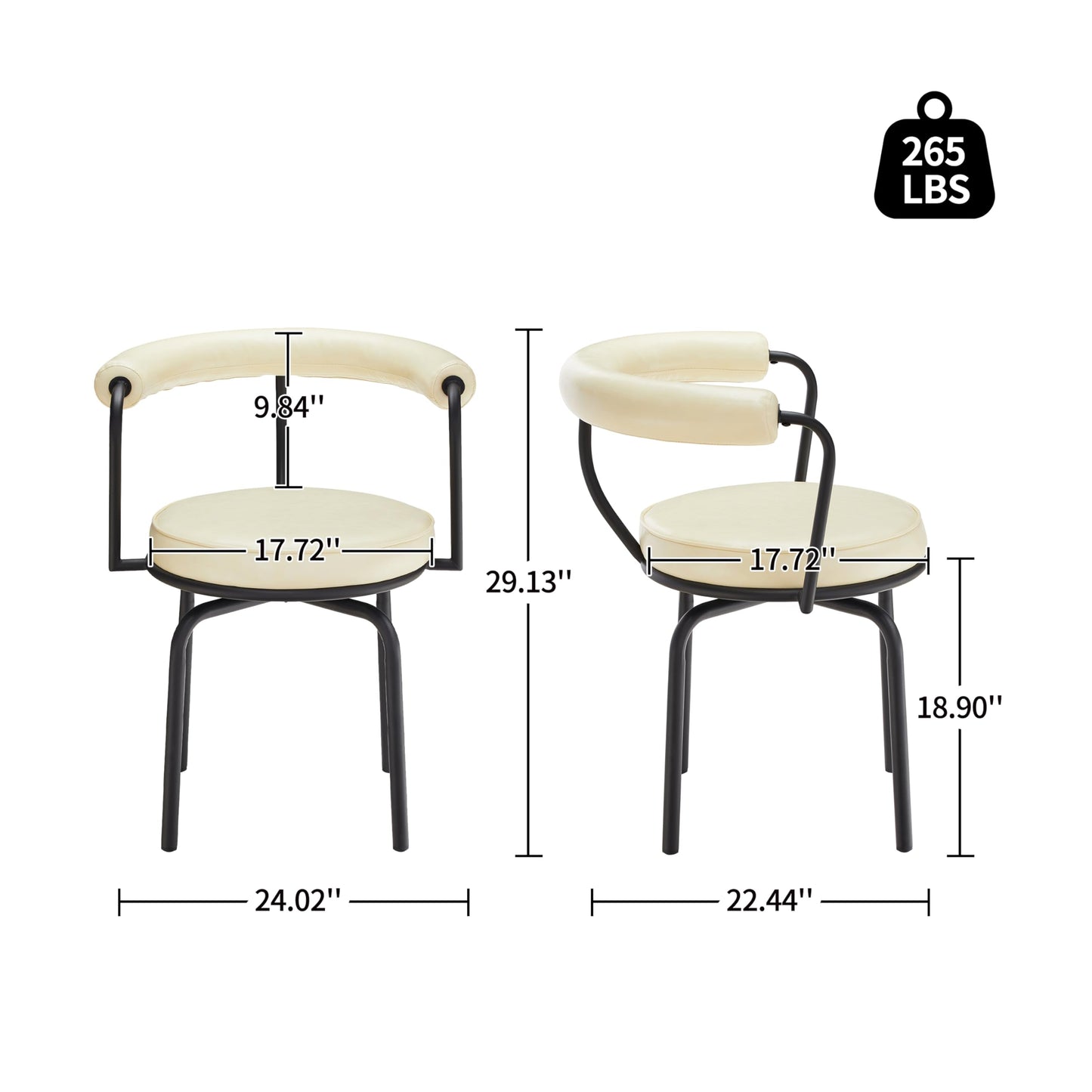 Art Leon Dining Chair, Modern Swivel Accent Chair, Faux Leather Upholstered Armchair with Black Metal Legs for Kitchen Dining Room Living Room, Off White