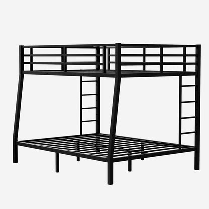 Full XL Over Queen Bunk Beds with 2 Build in Ladder and Full Length Guardrail, Heavy Duty Bunk Bed/Full XL Over Queen Bunk Bed for Adults, Teens, Kids, No Box Spring Needed(Black Full XL Over Queen)