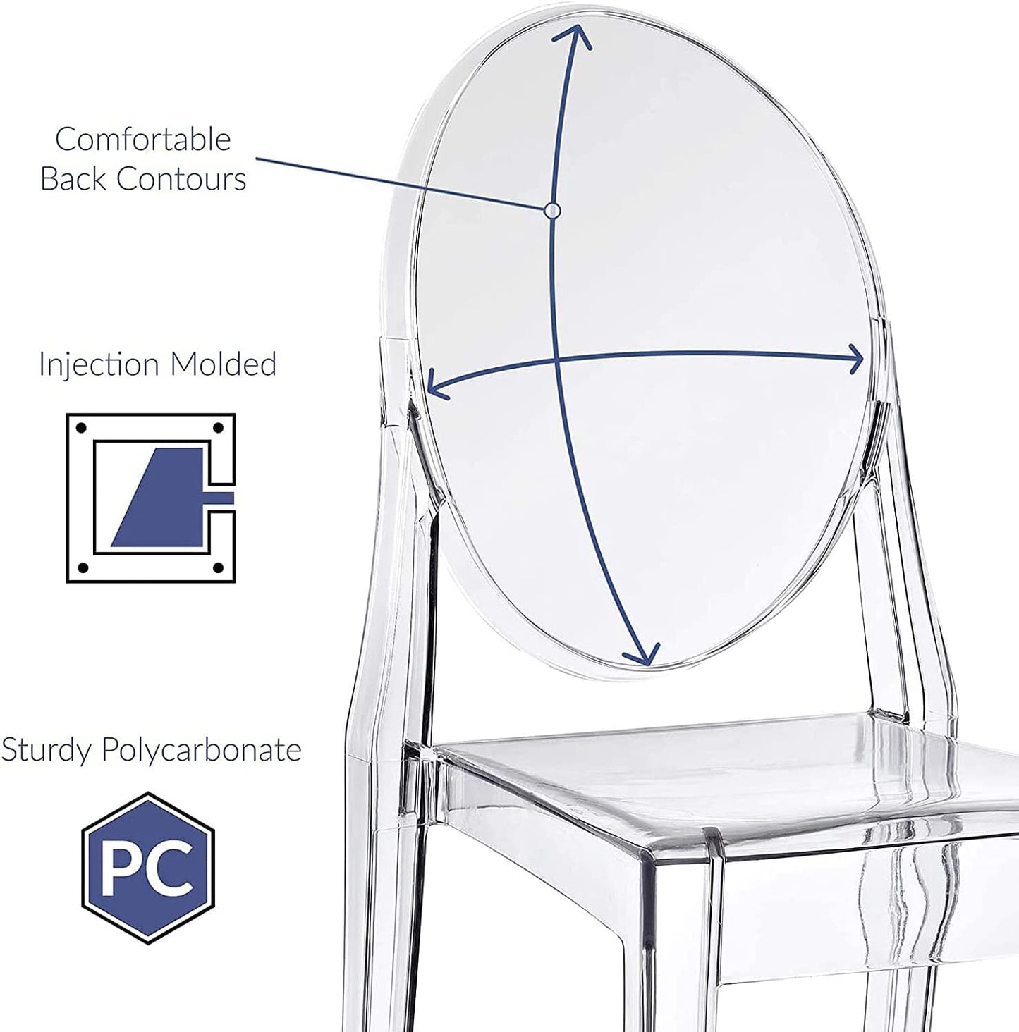 LANNY Casper Modern Acrylic Stacking Kitchen and Dining Room Chair in Clear - Fully Assembled (No Arm Chair)