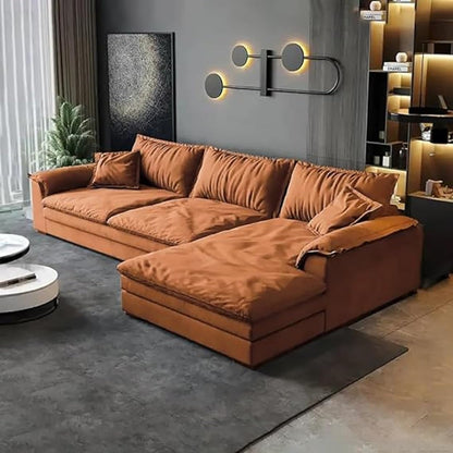 Ultimate Custom Corner Sofa Set in High Tech Luxury Fabric (Right, Orange)