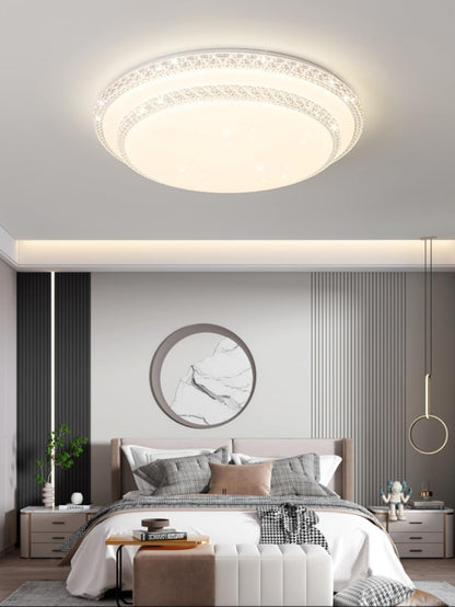 HUA QIANG WANG Flush Mount Double Layer Silver Ceiling Lamp, 3-color Modern Simple Round LED Ceiling Lights for Bedroom Living Room Dining Room (40cm)