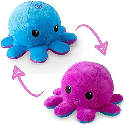 GrabMantra Reversible Octopus Plushie Soft Toys, Double-Sided Flip Stuffed Animal Mood Plush Show Your Mood Without Saying a Word, A Gift for Kids and Decorations | Happy + Angry | (Sunset + Mermaid)