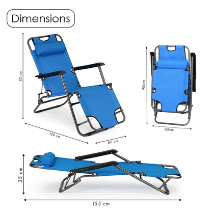 HEXAR® Foldable Camping Chair Zero Gravity Folding Lounge Chair Outdoor Lounge Gravity Chair Camping Reclining Lounge Chair with Pillow and Hand Rest Multipurpose Adjustable Chair