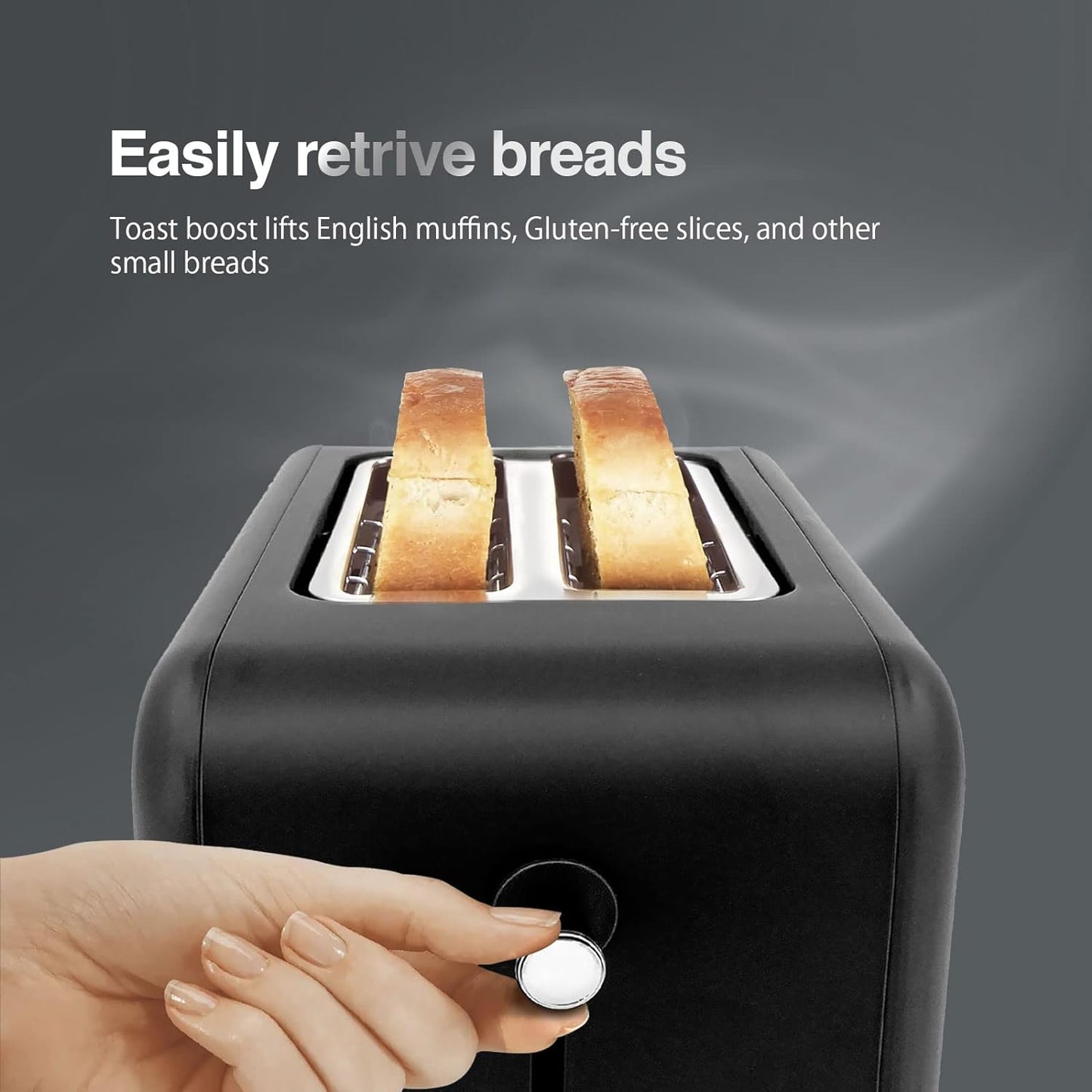 Mr Light Toaster, 2 Large Slots, Compact Electric Bread Toaster with 6 Toast Setting Defrost, Reheat, Cancel Functions, Removable Crumb Tray, Black Toaster (black), Mr.891