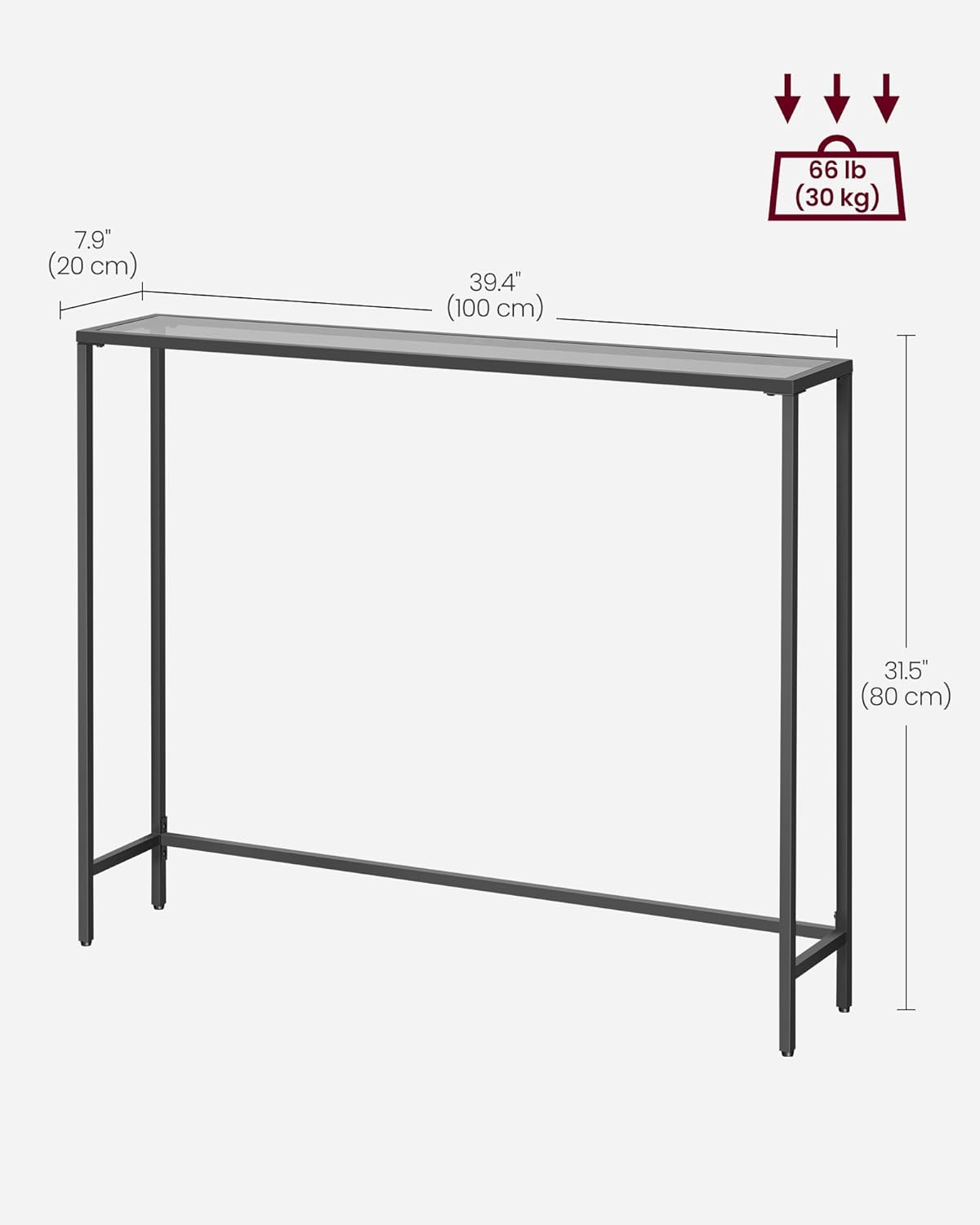 VASAGLE Console Table, Tempered Glass Sofa Table, Modern Entryway Table, Metal Frame, Easy to Assemble, Adjustable Feet, for Living Room, Hallway, Black ULGT026B01