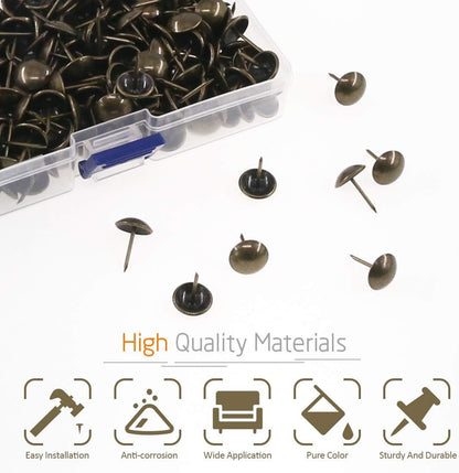 Rustark 200-Pcs 3/4'' (19×21mm) Antique Upholstery Decorative Tacks Furniture Sofa Thumb Tacks Nails Pins Assortment Kit for Upholstered Furniture Cork Board - Bronze