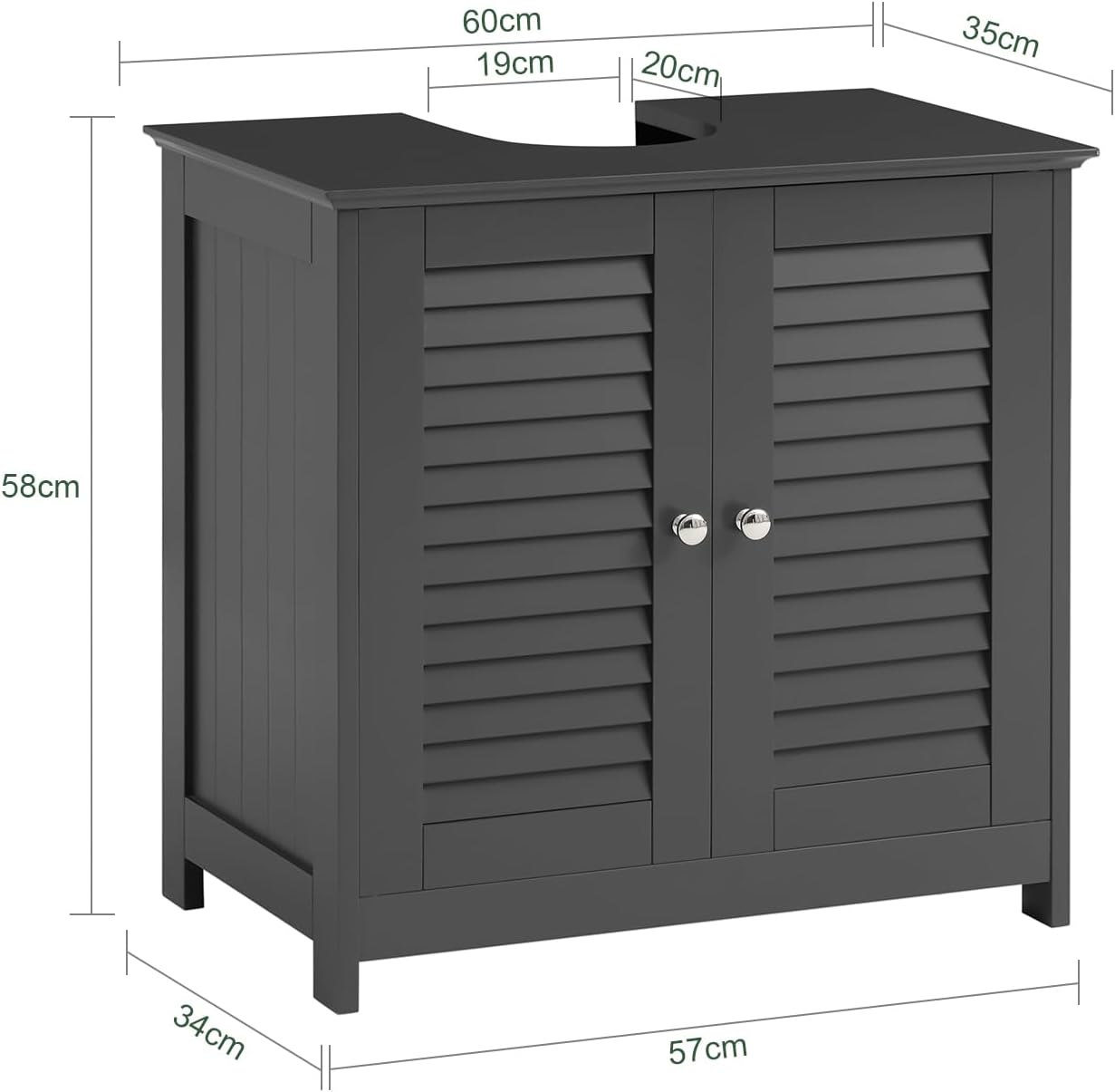 SoBuy (UAE STOCK) FRG237-II, Under Sink Cabinet Bathroom Vanity Unit Bathroom Storage Cabinet with Double Shutter Doors, Suitable for Pedestal Sinks (dark grey)