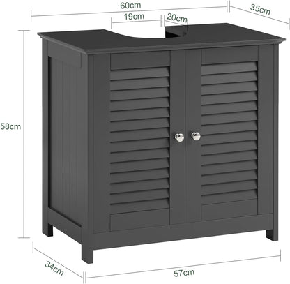 SoBuy (UAE STOCK) FRG237-II, Under Sink Cabinet Bathroom Vanity Unit Bathroom Storage Cabinet with Double Shutter Doors, Suitable for Pedestal Sinks (dark grey)