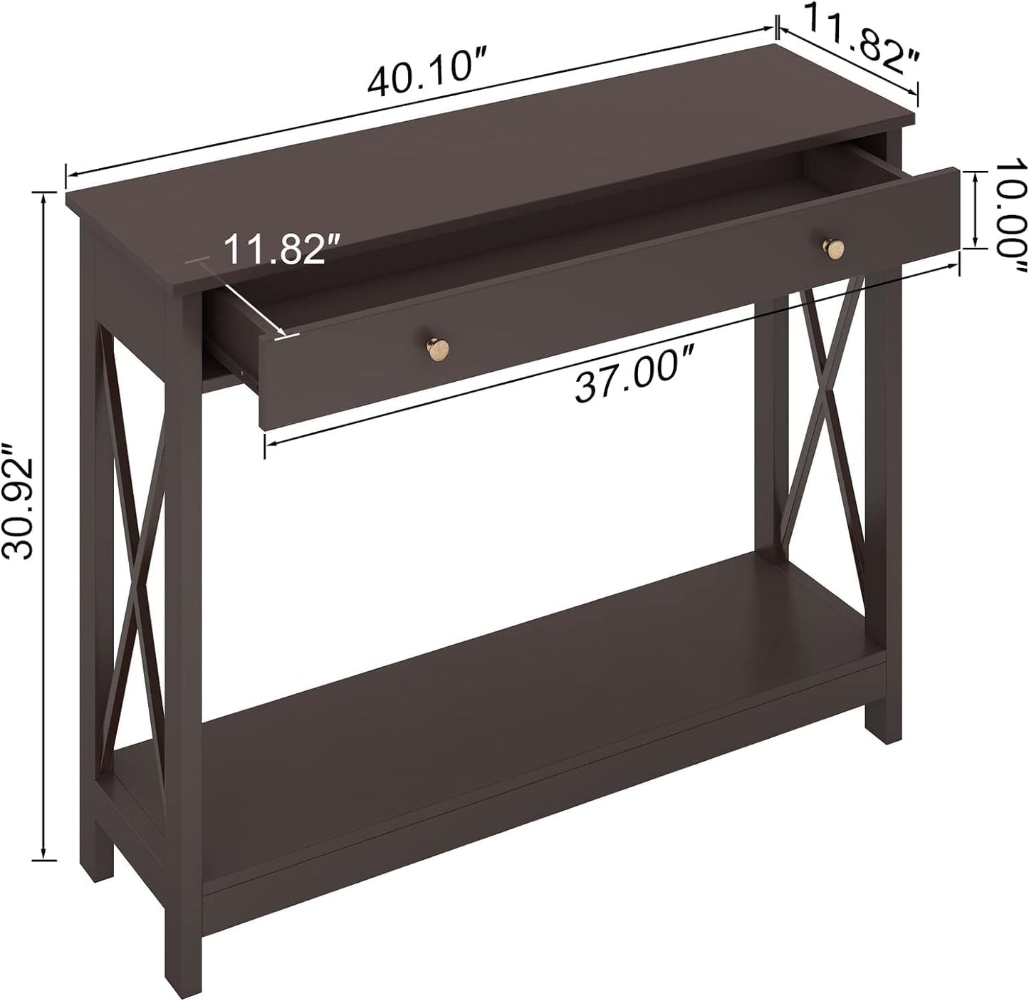 Treocho Oxford Design Console Table with 1 Drawer, Foyer Sofa Table Narrow for Entryway, Black