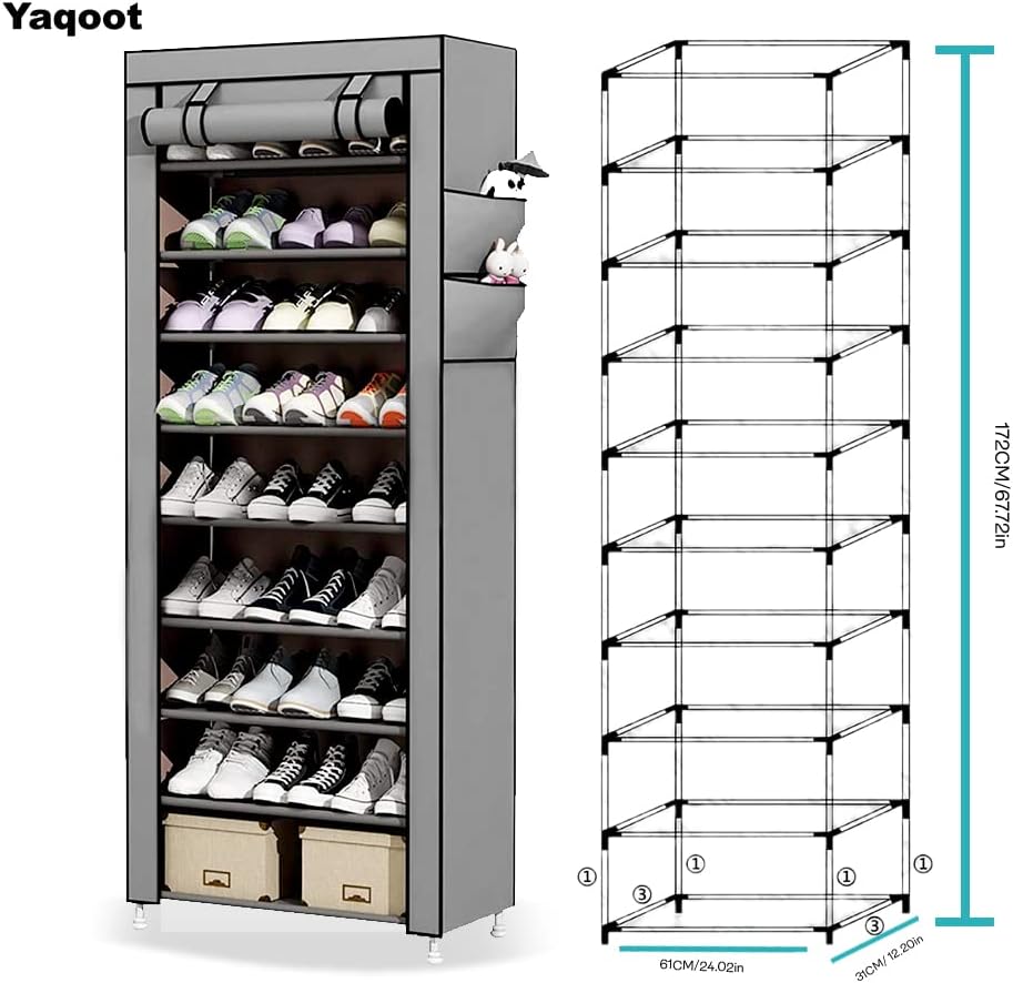 YAQOOT™ 10 Tiers Shoe Rack Storage Box for 27 Pairs, Foldable Shoe Rack, Foldable Shoes Organizer Cover, Shoe Cover Rack, Portable Shoe Storage Cabinet 158cm X 60cm X 30cm