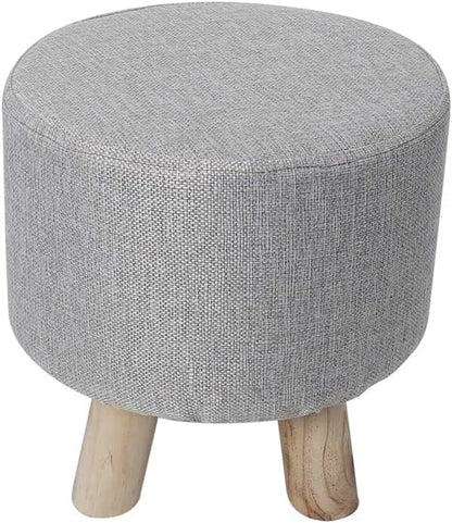 YAHOME Soft Round Ottoman Footrest Stool, Pouf Footstool Ottoman with Non-Skid Wooden Legs for Living Room, Bedroom, Kids Room with Padded Seat (Grey)