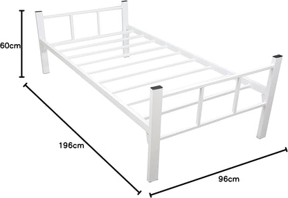 RIGID Steel Bed With Heavy Duty Metal Platform (Single Bed, white)