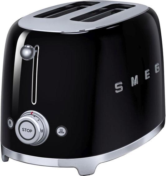 Smeg Tsf01Bluk Retro 2 Slice Toaster, 6 Browning Levels, Extra-Wide Bread Slots, Defrost And Reheat Functions, Removable Crumb Tray, 950 W, Black"Min 1 year manufacturer warranty"