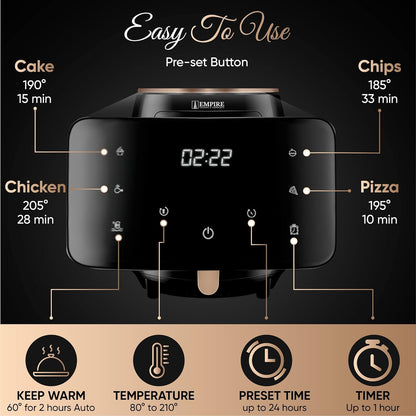 Empire Air Fryer 4.5L with Non-Stick Basket, 1400W High Power Digital Airfryer, 8 Pre-Set Functions, Digital LCD Smart Touch Screen Air Fryer Oven for Kitchen,BPA Free,Dishwasher Safe with FREE E-Book