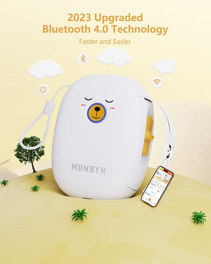 MUNBYN Bluetooth Label Maker صانع التسمية, Portable Label Maker Machine with Tape Thermal Label Printer with 1 Roll Label Tape, Name Price Date Sticker Tag Printer for Home Office