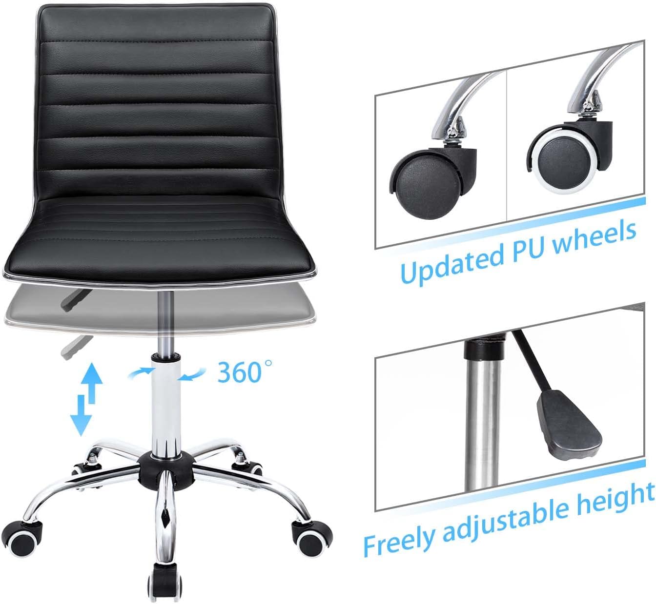 Furmax Mid Back Task Chair,Low Back Leather Swivel Office Chair,Computer Desk Chair Retro with Armless Ribbed (White)