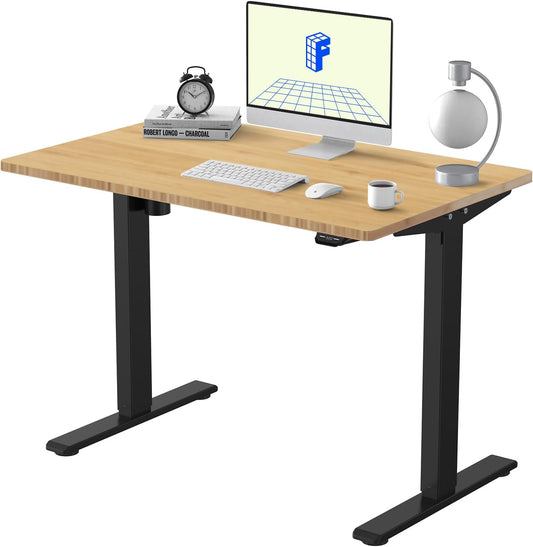 FLEXISPOT Adjustable Desk, Electric Bamboo Standing Desk Sit Stand Desk, 48 x 24 Inches Whole-Piece Bamboo Desk Top Home Office Table Stand up Desk(E1 Classic Black Frame+Rectangular Top)