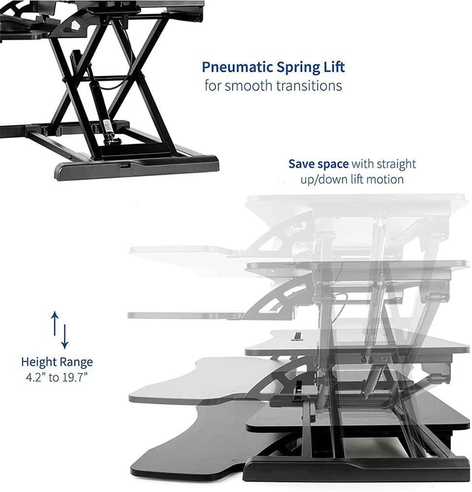 COOLBABY Standing Desk Converter-32-inch Height Adjustable,Removable Desk Workbench,Hydraulic Spring Assist,Free Adjustment Height,Sit or Stand,Black