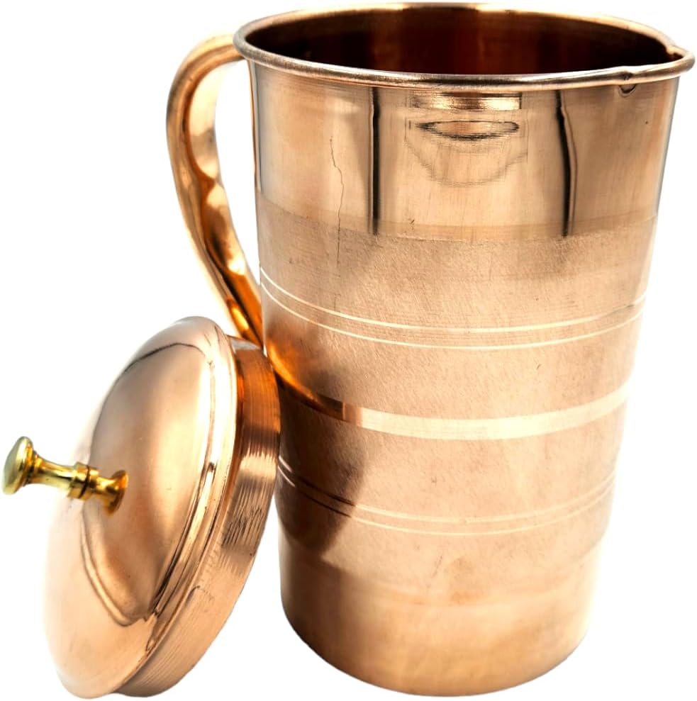 Pure Copper Jug Pitcher for Drinking Water | Copper Jug for Storage Water & Serving Ware | Ideal Drinkware With Ayurveda and Yoga Good Health Benefits (Capacity:1500 ML)