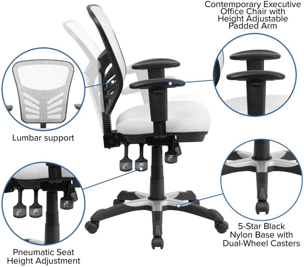 Flash Furniture Office Chair, Metal, White, 68.58 x 64.77 x 112.4 cm