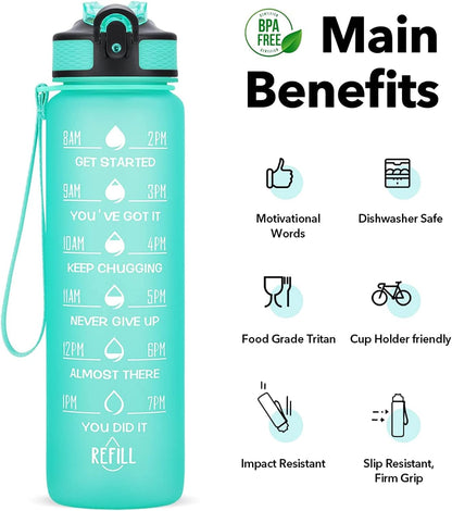 S2C™ Motivational Large Water Bottle 1L Tritan Plastic Water Bottle With Time Markers, Leak Proof Water Bottle For Kids, School Water Bottles (GREY)