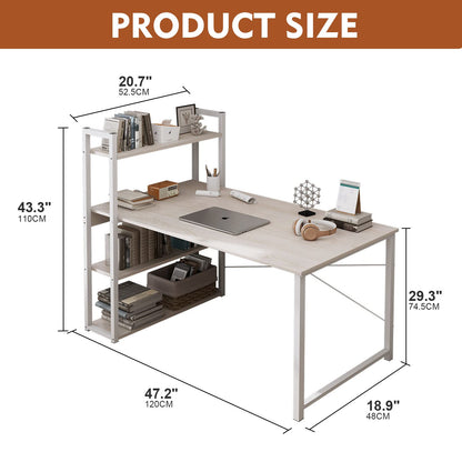 SKY-TOUCH Computer Desk Table with Shelves, 4 Tier Study Table with Bookshelf Desk Storage Reversible Study Table Office Corner Desk with Shelves Home Office Desk Easy Assemble 120x48x72cm