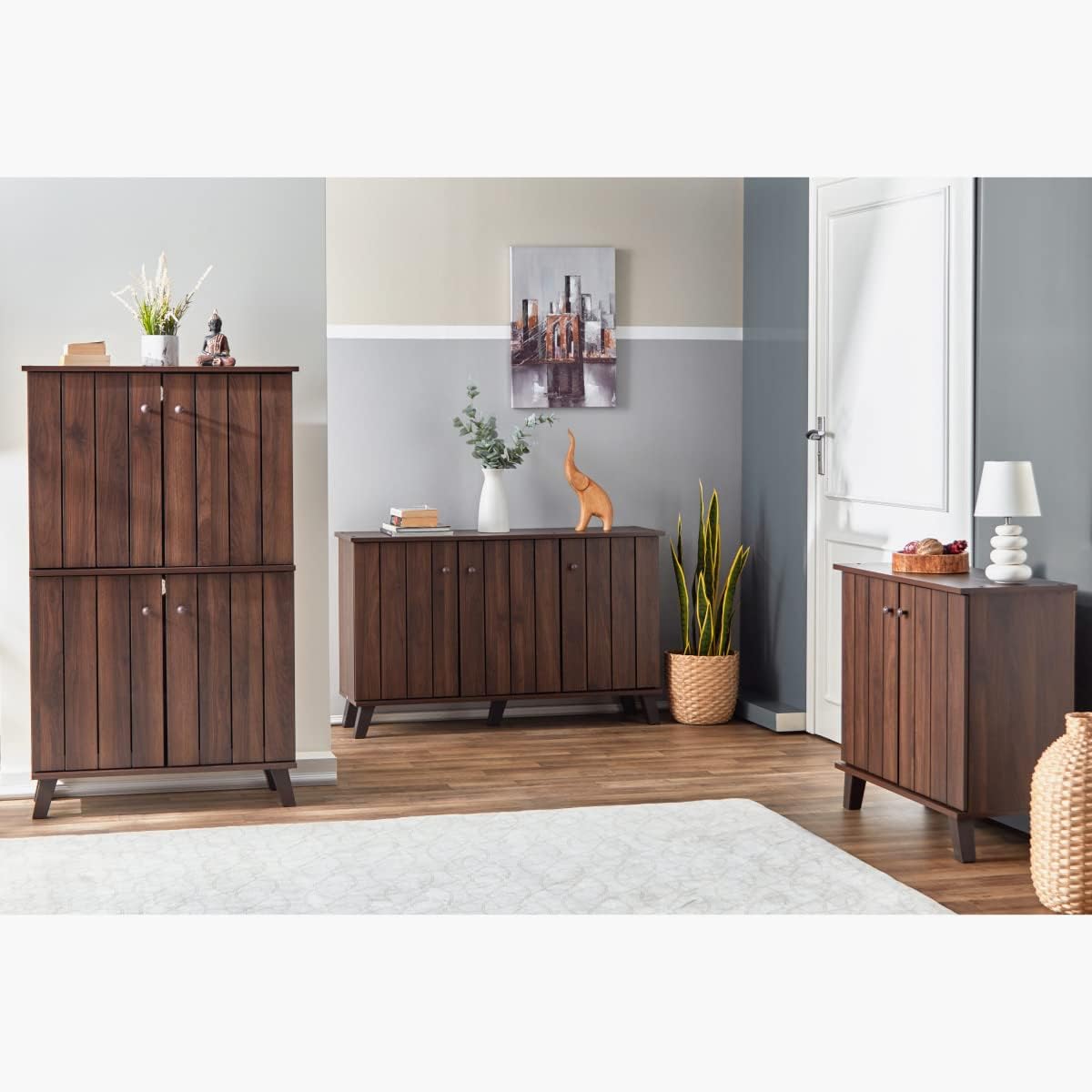 Home Box Malton 9-Pair Shoe Cabinet With 2 Doors 33 x 71 x 77 Cm Brown