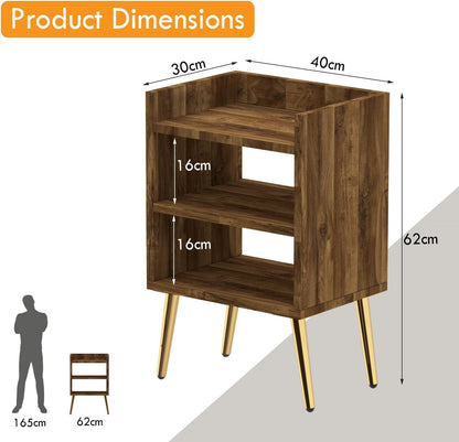 Mahmayi Modern Night Stand Table, Side Table With 3 Open Storage Shelves, Side Table For Living Room, Bedroom - Black