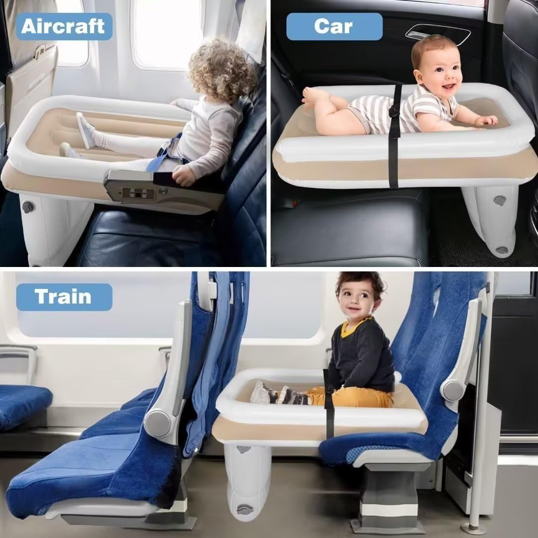 FORUBAR Inflatable Toddler Travel Bed, Inflatable Airplane Car Bed for Toddler, Airplane Footrest for Kids Seat Extender, Baby Travel Essentials for Flying Sleeping