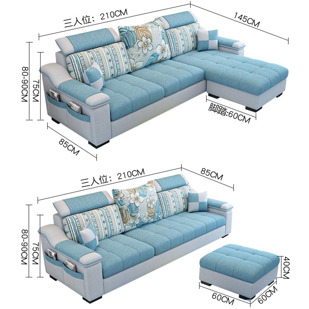 L Shape sofa 3 Seat Linen Living Room Sofa Set Home Furniture Modern Design Frame Soft Sponge Shape Home Furniture(Foot ped + 2 cloth stool),C