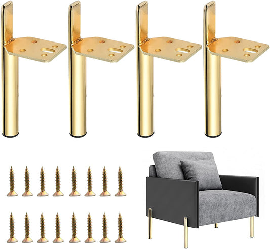 Metal Furniture Legs, Modern Coffee Table Legs, Metal Home DIY Projects Feet Replacement for Sofa Dresser Table Couch, Gold 6 Inch Set of 4