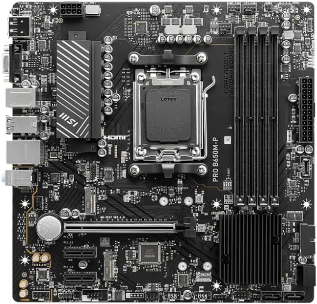 MSI PRO B650M-P ProSeries Motherboard (AMD AM5, mATX, DDR5, PCIe 4.0, M.2, SATA 6Gb/s, USB 3.2 Gen 2, HDMI/DP, AMD Ryzen 7000 Series Desktop Processors)