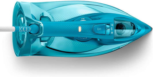 Philips Azur Steam Iron: 2600W - 50g/min - 230 SOS - SteamGlide Plus - 2m cord, 300ml - Quick Calc Release - Aqua/Blue GC4558/26."Min 1 year manufacturer warranty"