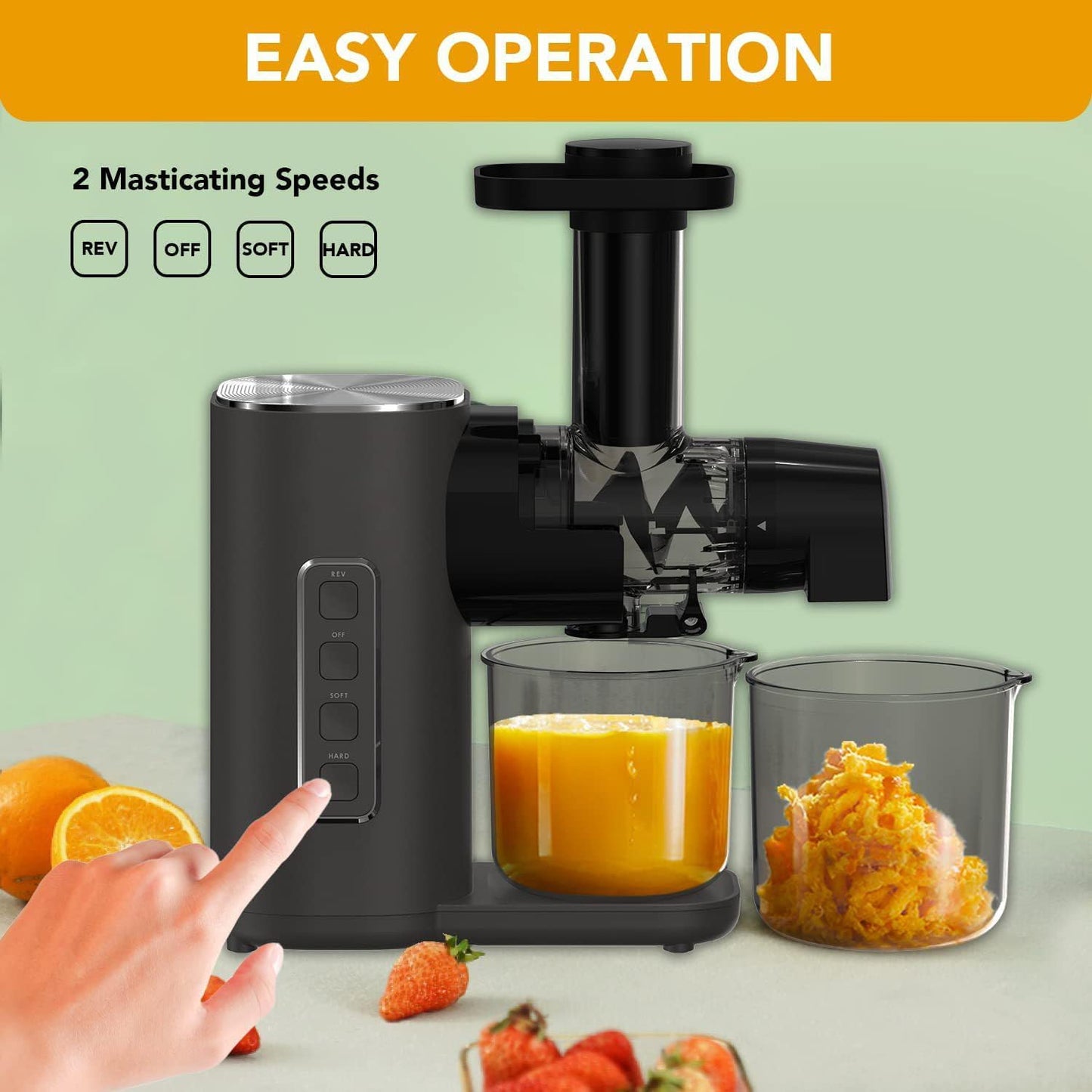 Juicer Machines, 150W Professional Slow Juicer Celery Juicer Machines, Cold Press Juicer Machines Vegetable and Fruit, Juicers with Quiet Motor & Reverse Function, Easy to Clean with Brush