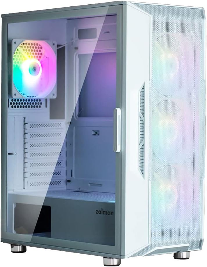 Zalman i3 NEO TG ATX Gaming PC Computer Case - 4 x 120mm Infinity Mirror ARGB Fans - ATX, mATX, Mini-ITX, Tempered Glass Front & Side Panel, White