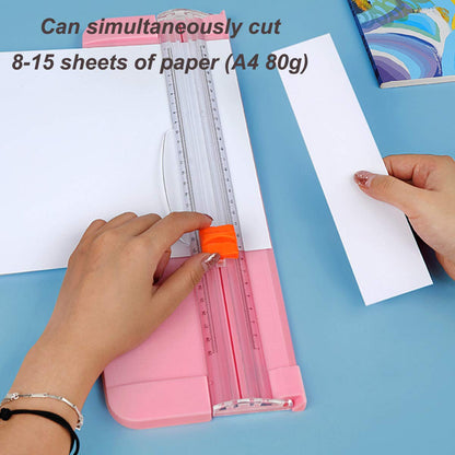 Portable Paper Cutter Guillotine Paper Trimmer Scrapbooking with Security Safeguard for Standard Cutting of A3 A4 A5 Paper, Photos or Labels - Pink