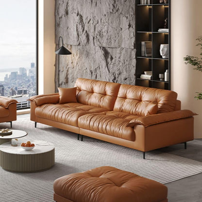 Poppins HOME Luxurious Tan Leather Sofa Set with Chaise Lounge, (2Seater+1+Ottoman)