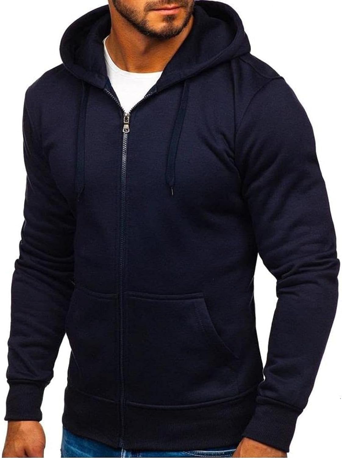 Men'S Casual Zipper Hoodies Sweatshirts Male Black Green Solid Color Hooded Outerwear Tops S-2Xl