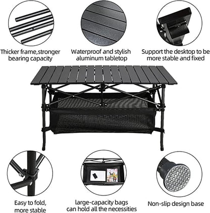 Jorunb Large Foldable Table,Portable Camping Table,Picnic Table,Backpacking Table with Storage Waterproof Pocket,for Outdoor BBQ,Cookout,Picnic,Beach 95 * 55 * 50cm