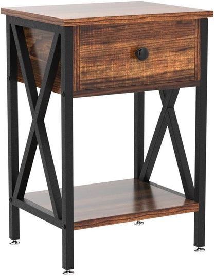 VECELO Modern Versatile Nightstands X-Design Side End Table Night Stands for Bedroom Nightstand Bedside End Tables with Drawer Storage, Rustic Brown Bedroom