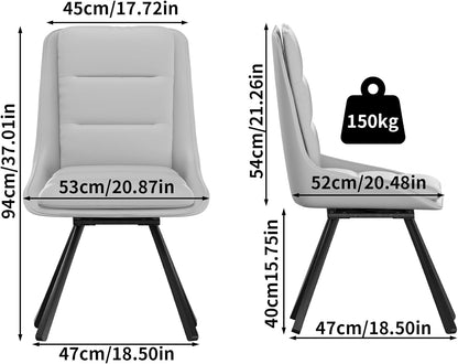 Wisfor Leather Dining Chair Set of 2 : 360°Rotatable Dining Room Chairs High Back Design,Sponge Filling Upholstered Swivel Kitchen Chair with Metal Legs Accent Chair for Restaurant,Office,Hotel