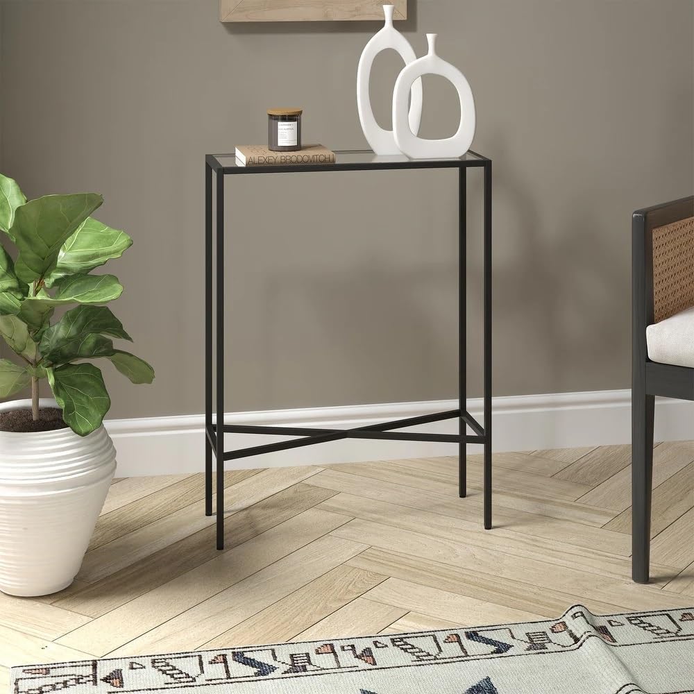 LINGWEI Modern Console Table with Glass Shelves & 1.3cm Thick Metal Frame - Pre-Assembled 3-Tier Entryway Table for Living Room, Hallway, or Sofa Side (Style-3)