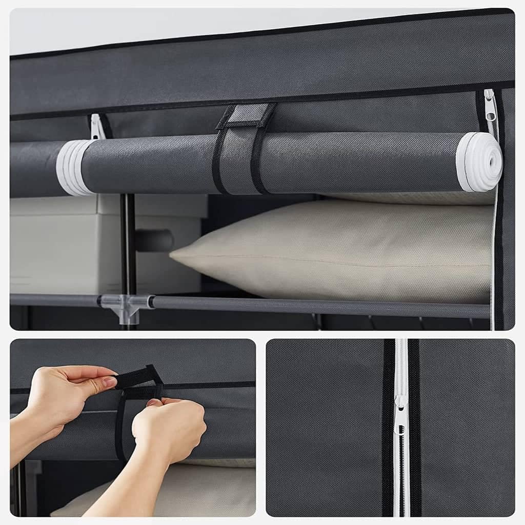 Songmics Canvas Wardrobe Bedroom Furniture Cupboard Clothes Storage Organiser Gray 175 X 150 X 45 cm Ryg12G