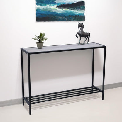 RIGID Console Table | Corner End Table with Stainless Steel Frame and Glass Top for Living Room, Office