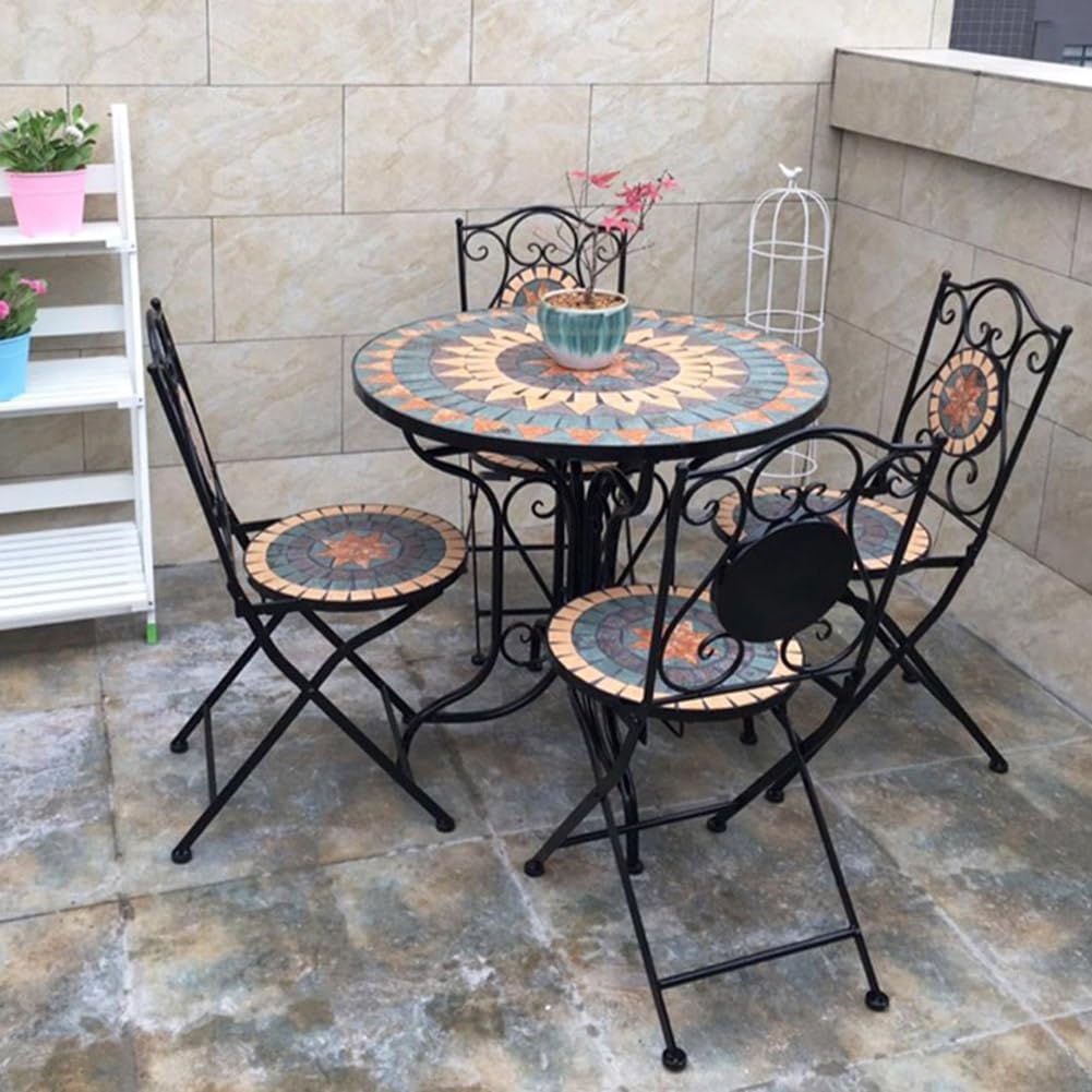 Mosaic Patio Bistro Set, Iron Outdoor Garden Furniture Set, 1 Round Table, 2 Chairs, Balcony Furniture Set for Terrace, Pool