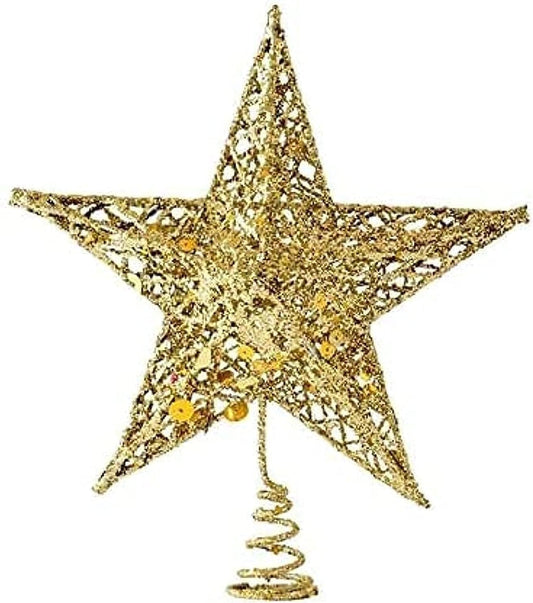 Glittered Colorful Lighted Tree Star for Christmas Decoration,10in Gold