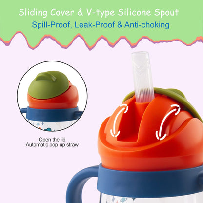 Sippy Cup for Baby Months 6+,Spill-Proof Sippy Cup, Weighted Straw Non Spill Cup for Toddlers, Baby Straw Cup with Handles, Spill-Proof, Leak-Proof Soft Spout Cup 260ml, BPA Free (Blue)